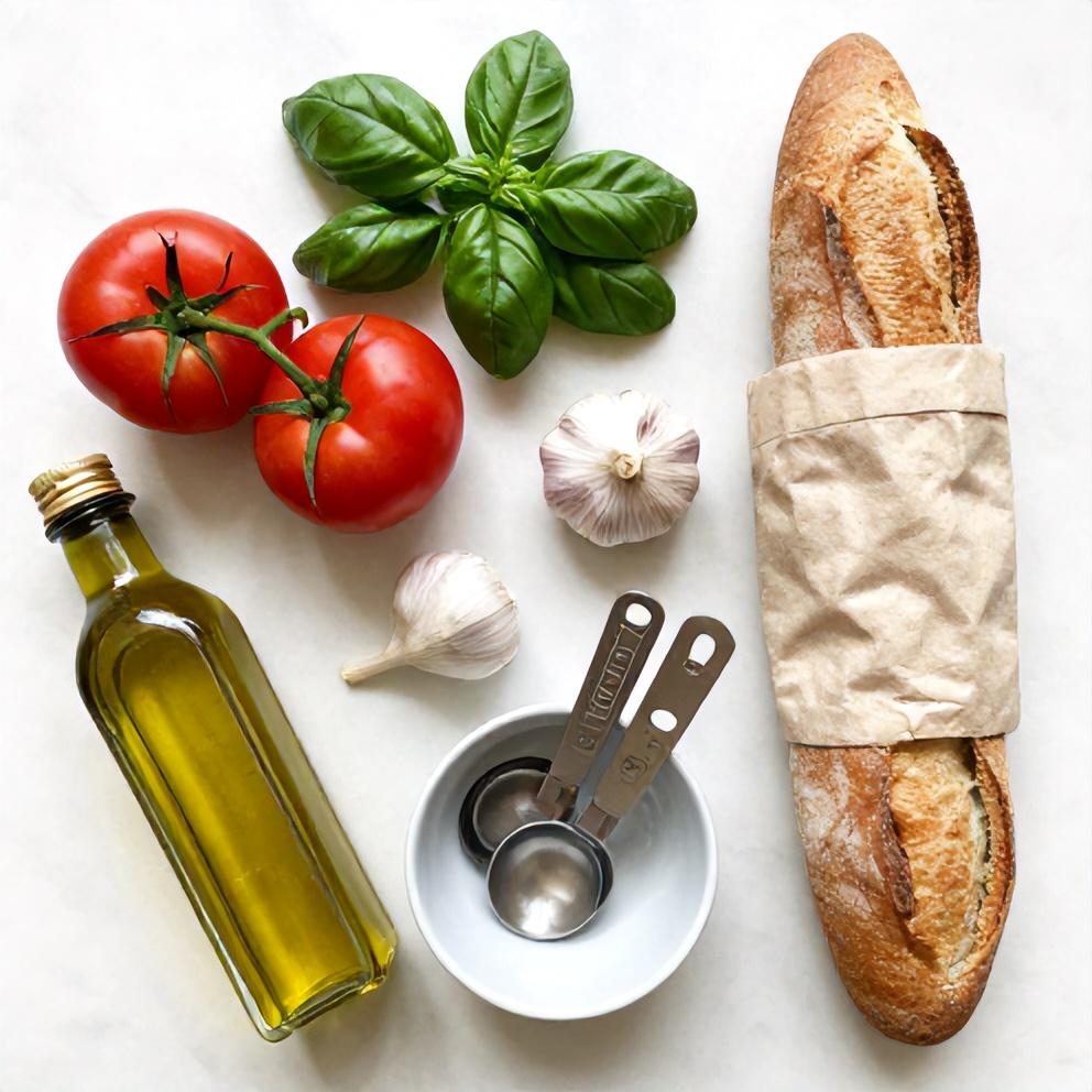 Raw ingredients for easy bruschetta
