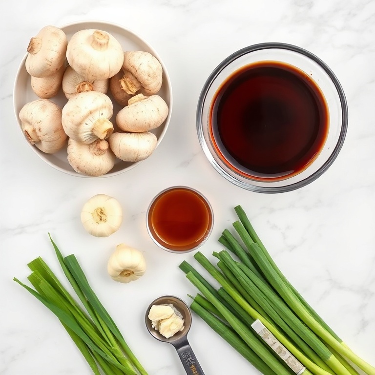 Fresh mushrooms, soy sauce, honey, garlic, and green onions