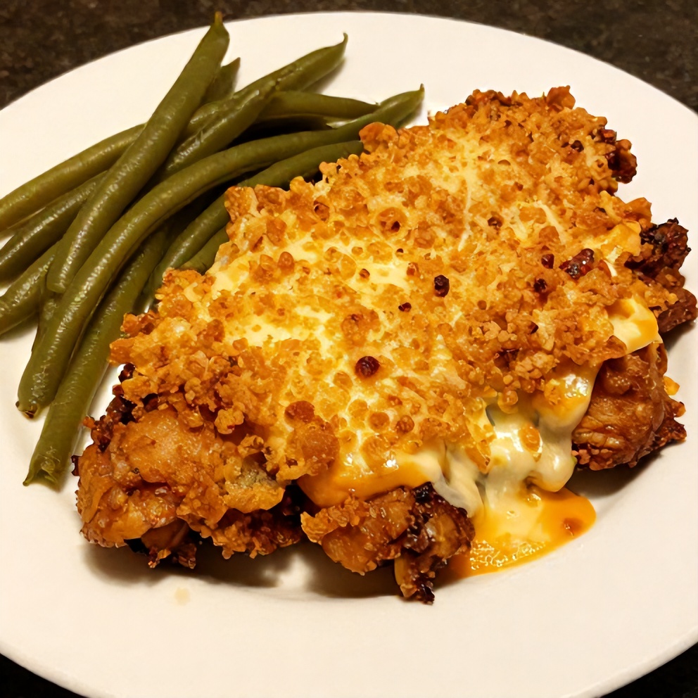 Plated serving of Crock Pot Crack Chicken with side of green beans