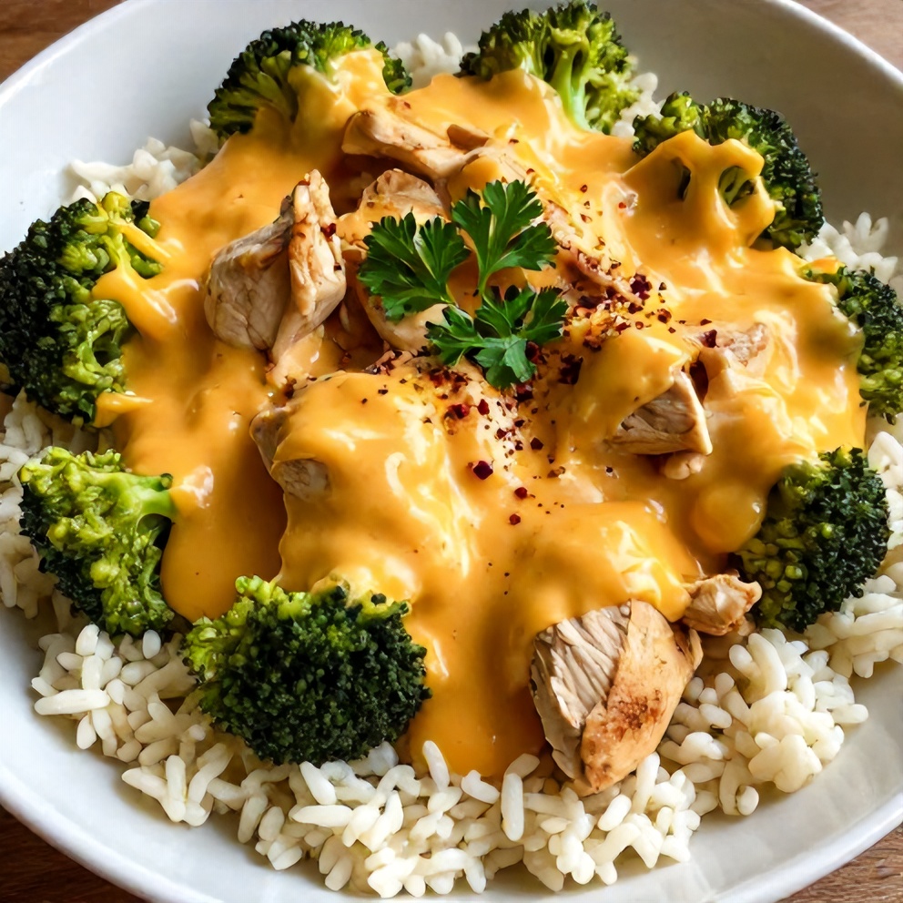 Crockpot Broccoli Cheddar Chicken and Rice Dinner Plated
