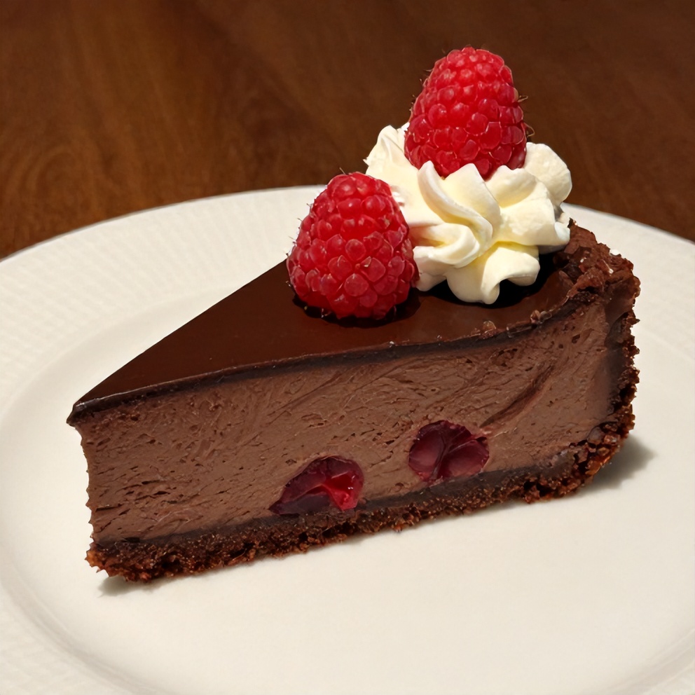 Finished Dark Chocolate Raspberry Cheesecake