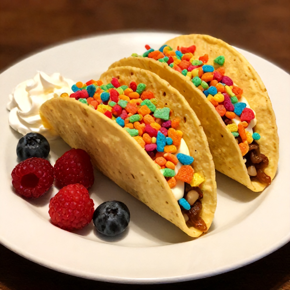 Fruity Pebbles Cheesecake Tacos on a plate