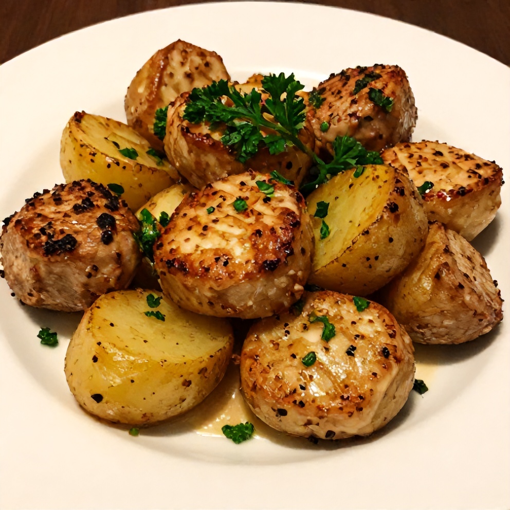 Plated Garlic Butter Steak Bites with Potatoes