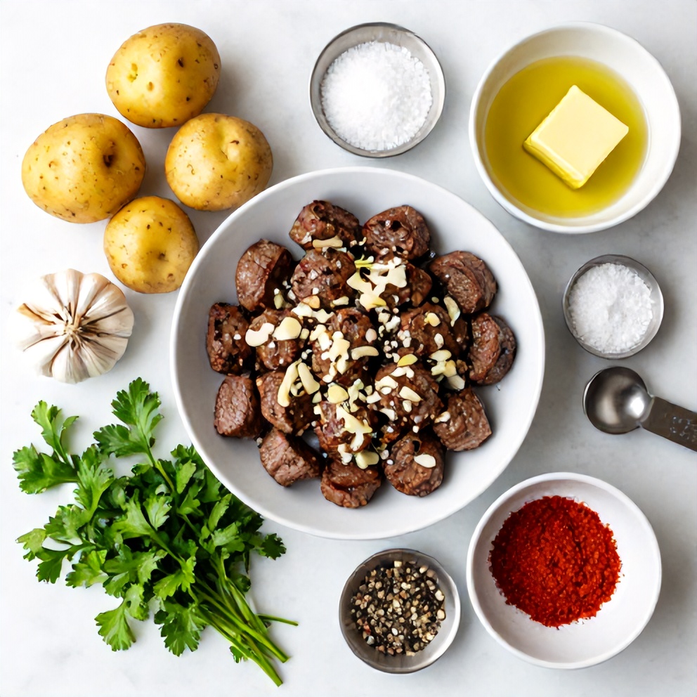 Raw Ingredients for Garlic Butter Steak Bites