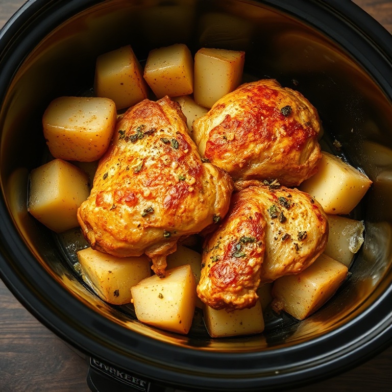 Easy Garlic Parmesan Chicken and Potatoes Crockpot