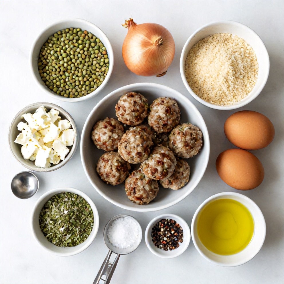 Raw Ingredients for Greek Lentil Meatballs