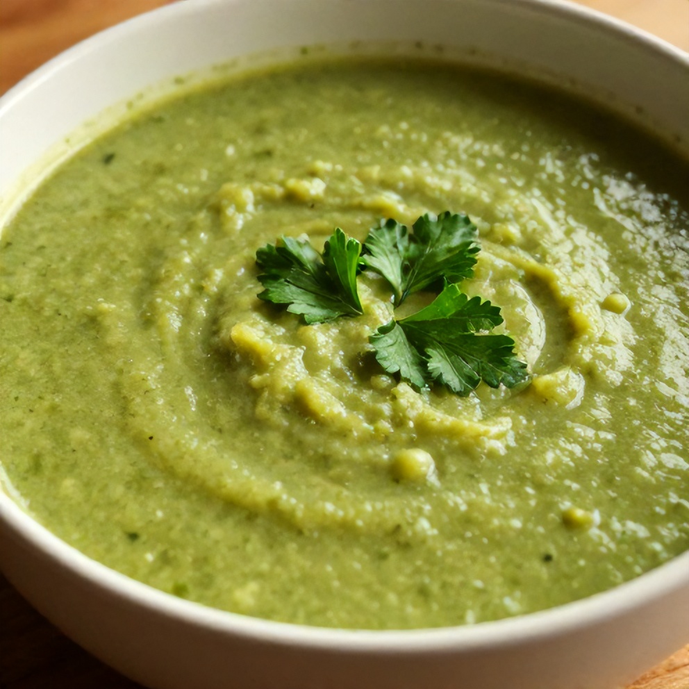 Green Vegetable Soup plated with a sprinkle of fresh parsley