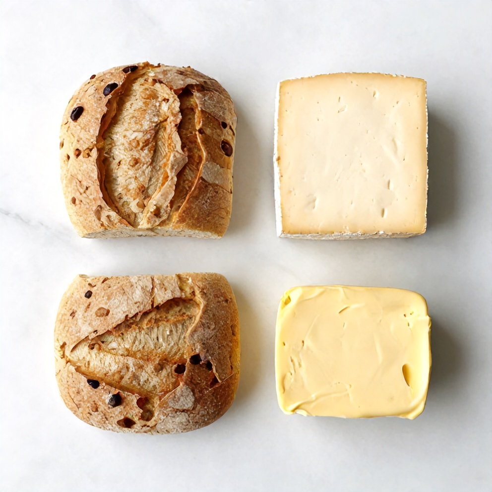 Bread, cheese, and other ingredients for grilled cheese sandwich