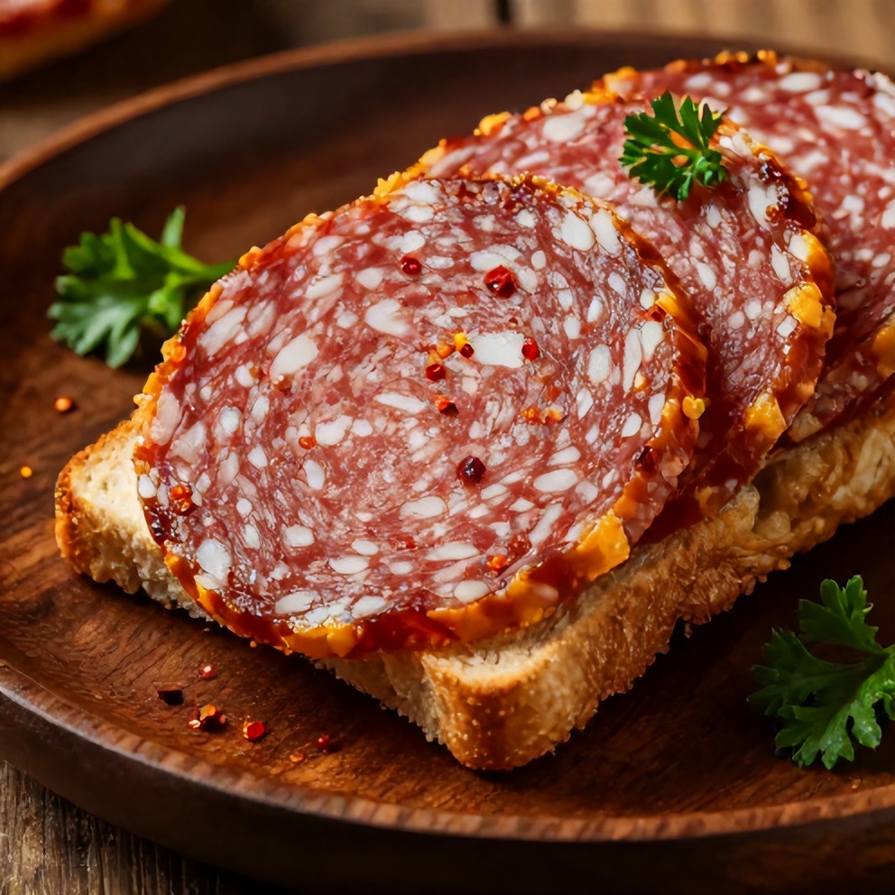 Vegan salami sandwich on a plate