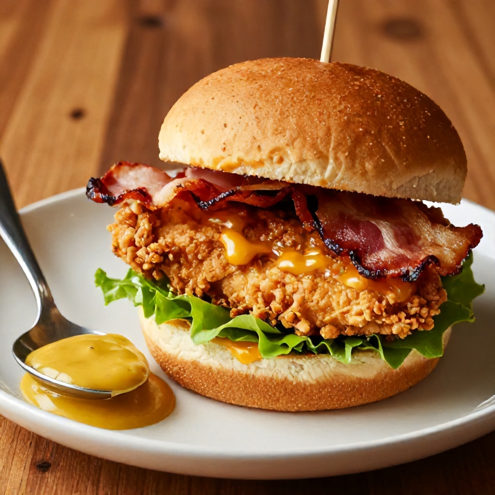 Plated Honey Mustard BLT Chicken Sliders on a wooden table