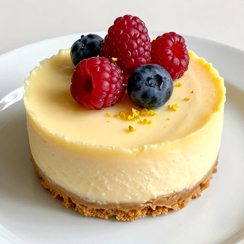 Keto No Bake Lemon Cheesecake Cup plated with a fresh berry garnish