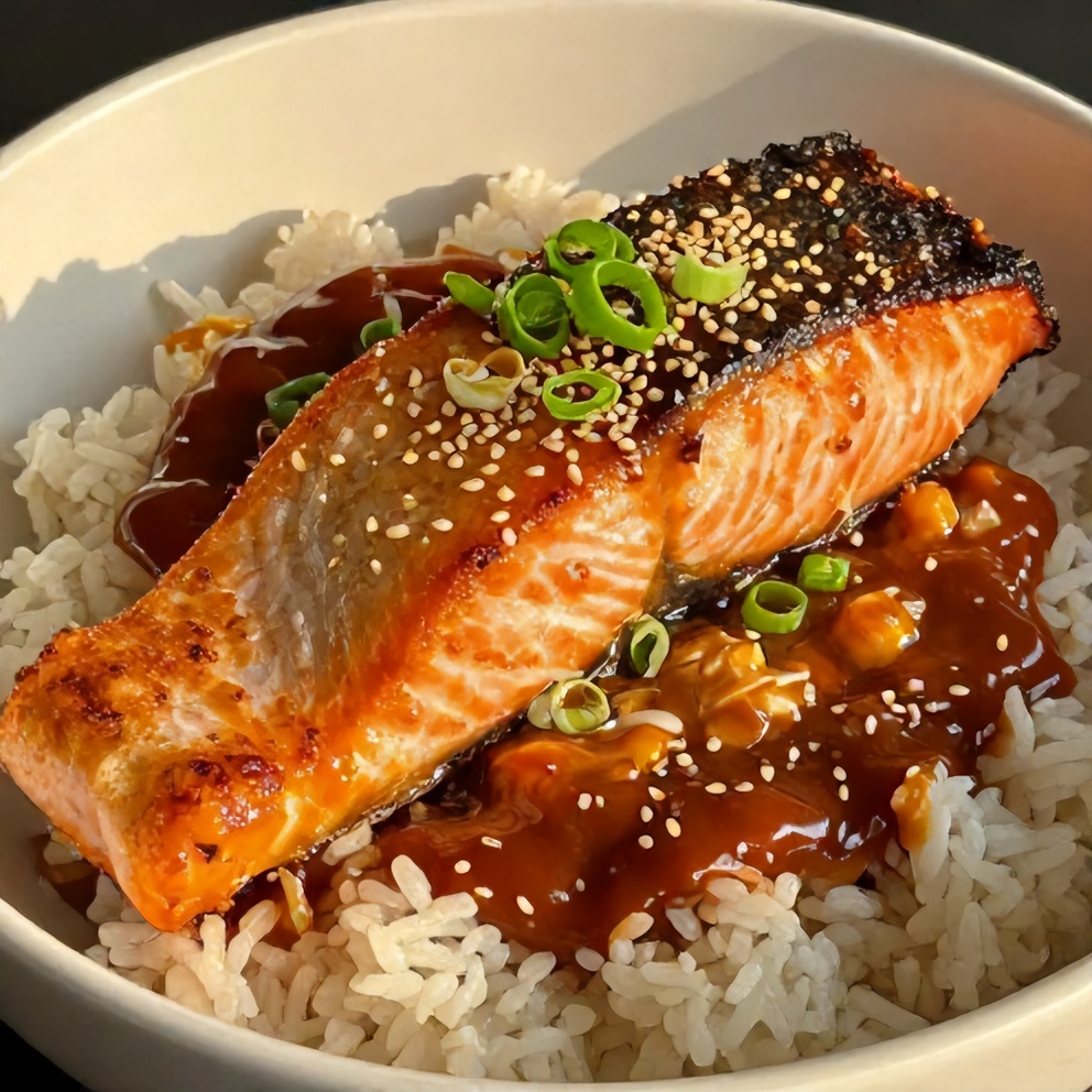 Gochujang Butter Salmon Rice Bowl Ready to Serve
