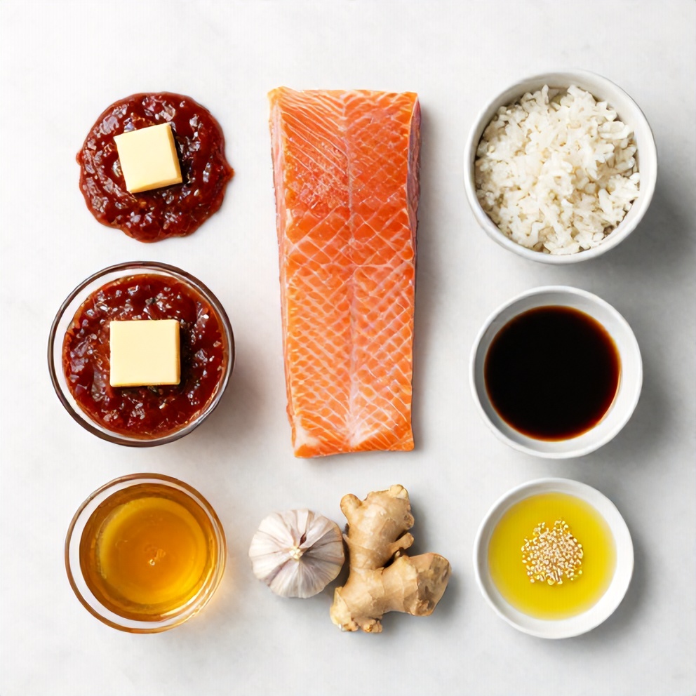 Korean Gochujang Butter Salmon Rice Bowl Ingredients