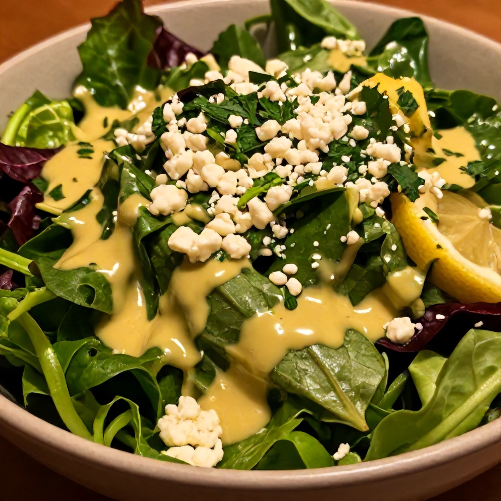 Easy Lemon Vinaigrette on fresh salad with herbs