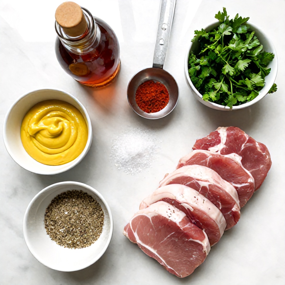 Maple Dijon Pork Tenderloin ingredients on a marble counter