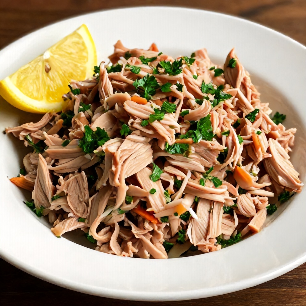Mediterranean Tuna Salad plated with a lemon wedge