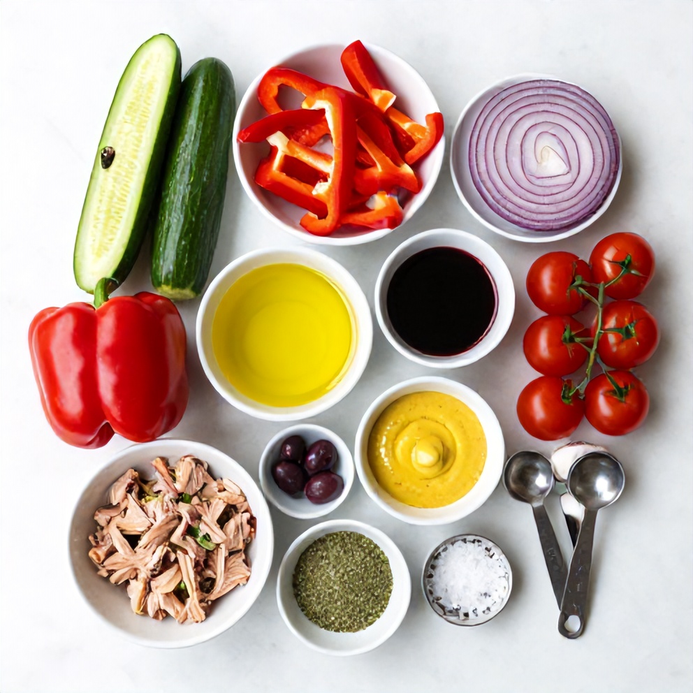 Mediterranean Tuna Salad ingredients laid out