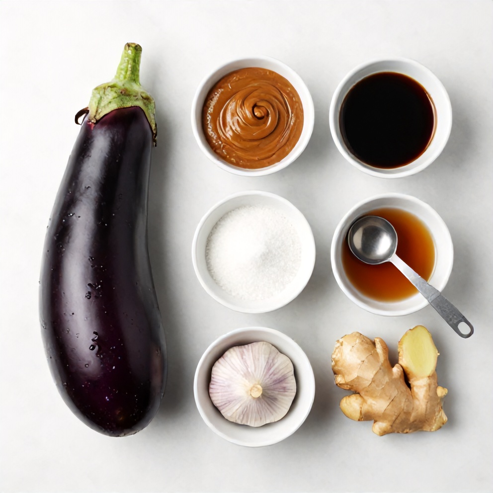 Raw ingredients for miso glazed eggplant