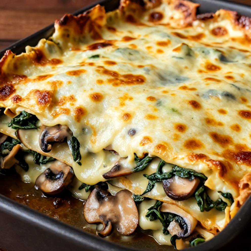 Easy Mushroom Spinach Lasagna