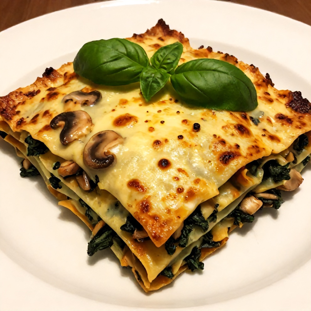 Plated Mushroom Spinach Lasagna