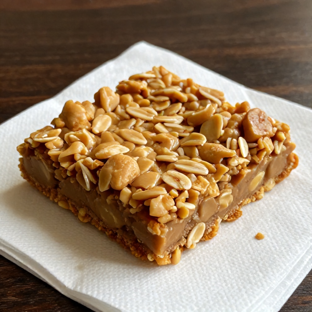 A perfect serving of No-Bake Peanut Butter Oat Bars on a napkin