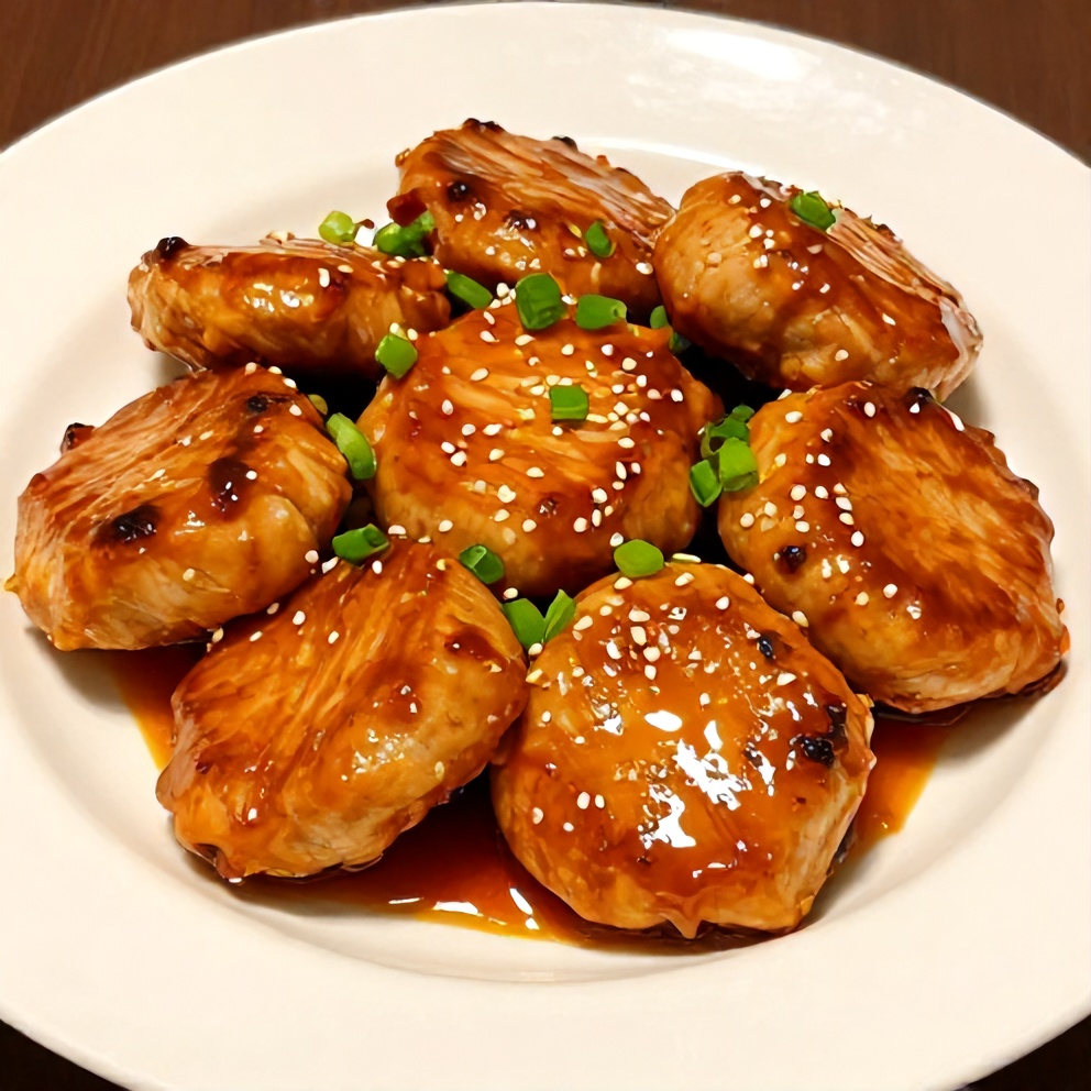 Plated Orange Teriyaki Turkey Medallions with green onions