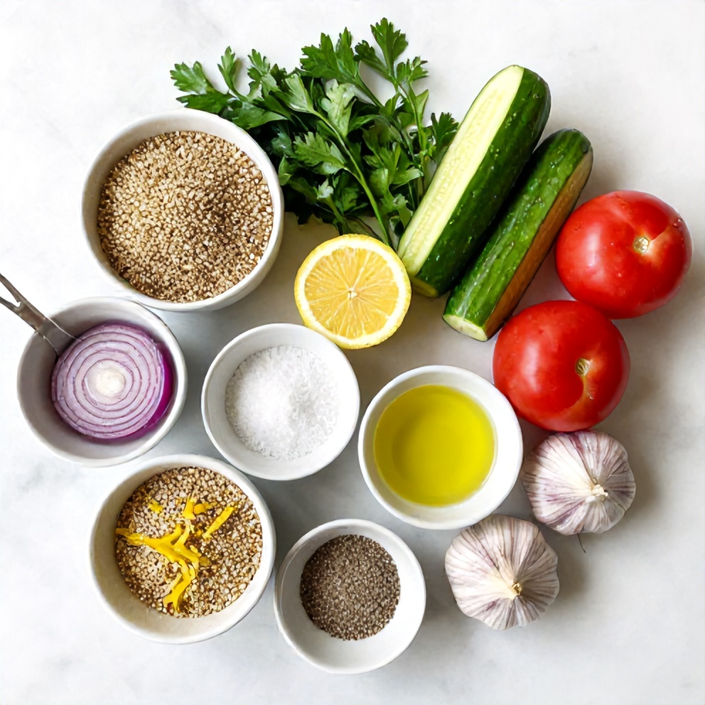 Raw ingredients for Easy Quinoa Tabbouleh Salad