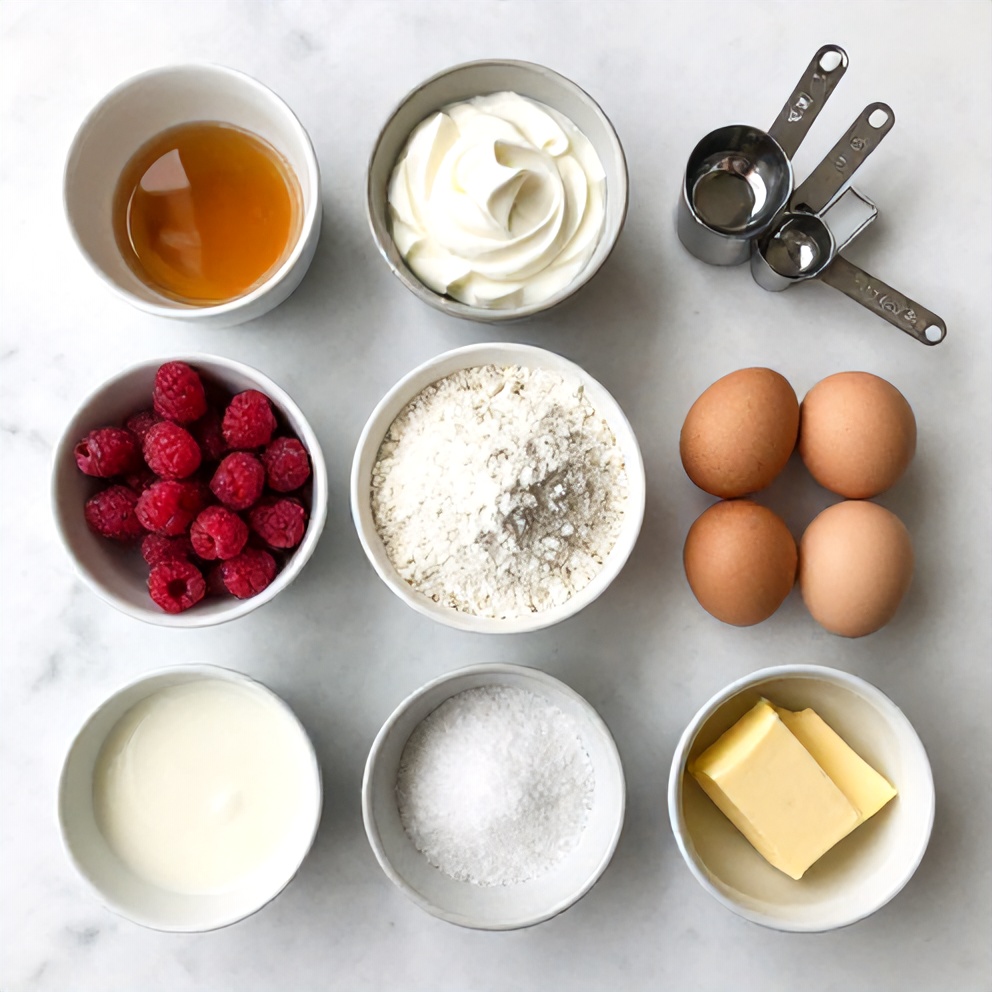 Raspberry, vanilla, and cream crepe ingredients