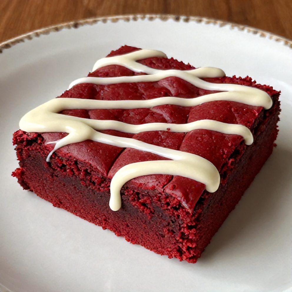 Red Velvet Brownies with White Chocolate Drizzle