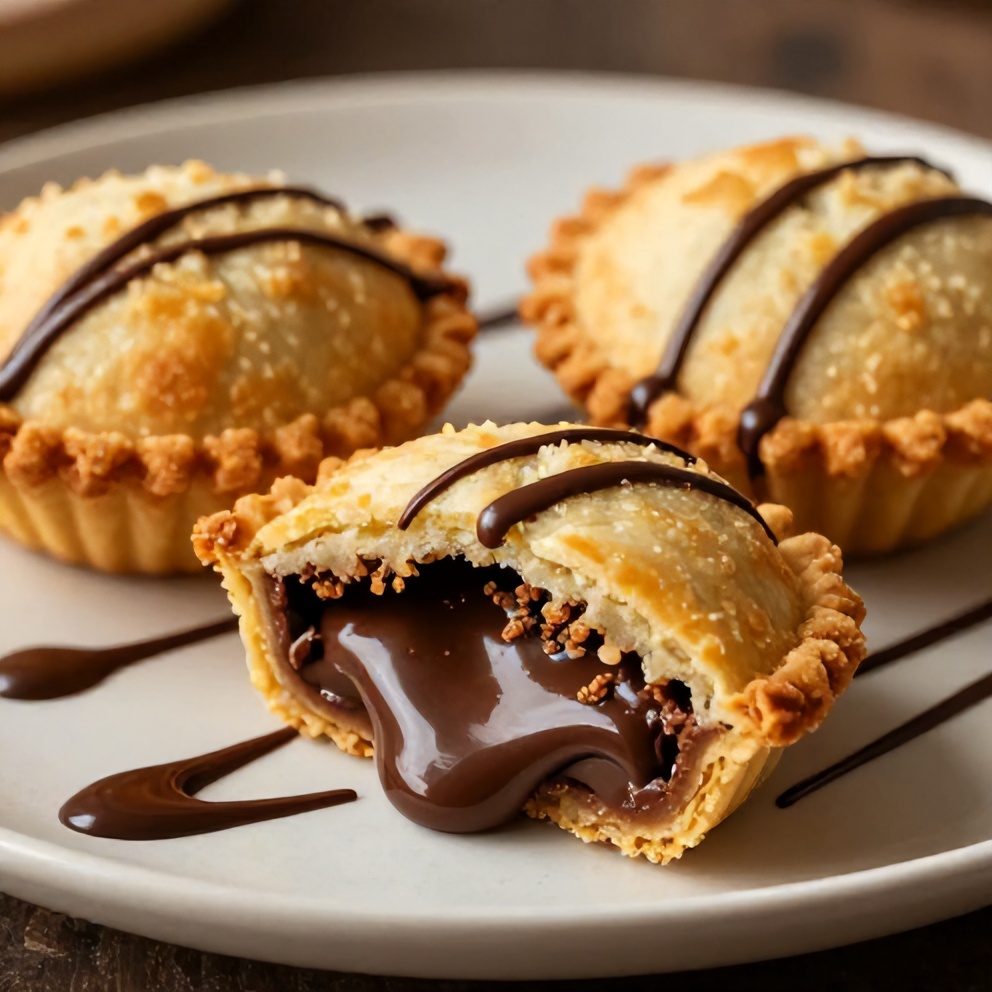 Easy S'mores Hand Pies on a plate with a chocolate drizzle