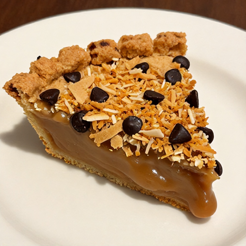 Samoa Cookie Pie slice on a plate