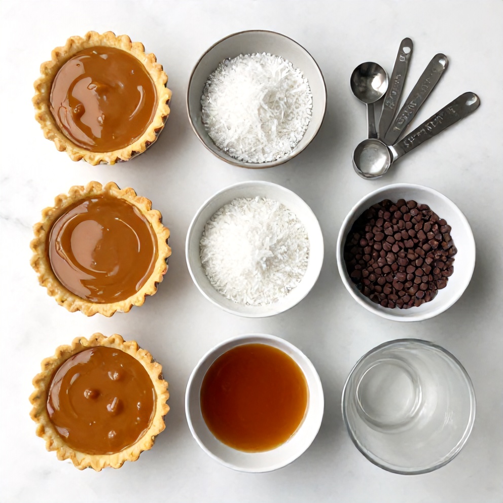 Samoa Cookie Pie ingredients on a marble surface