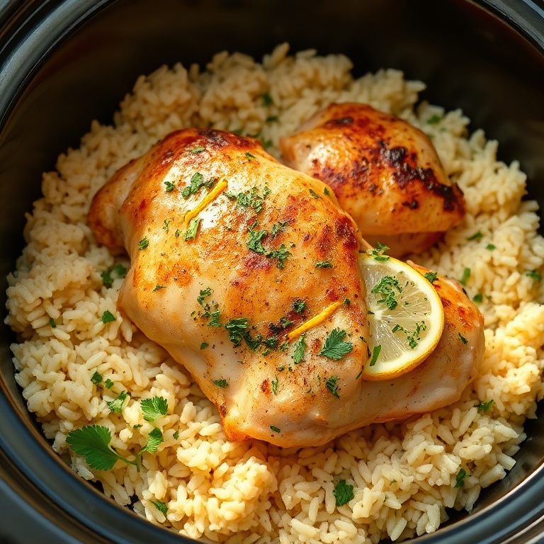 easy slow cooker lemon herb chicken and rice