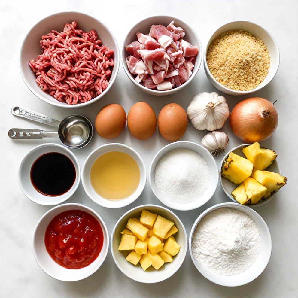 Raw Ingredients for Sweet and Sour Meatballs