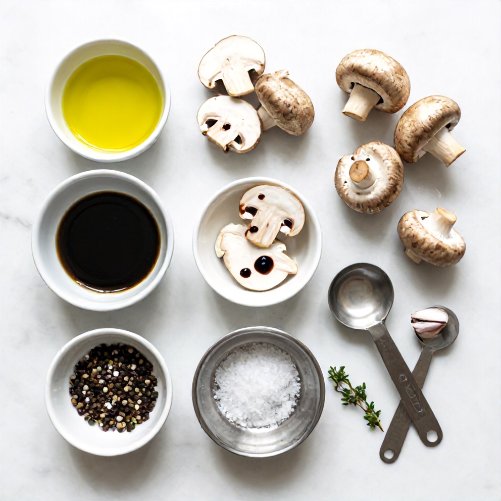 Raw mushrooms, olive oil, balsamic glaze, garlic, thyme, salt, pepper