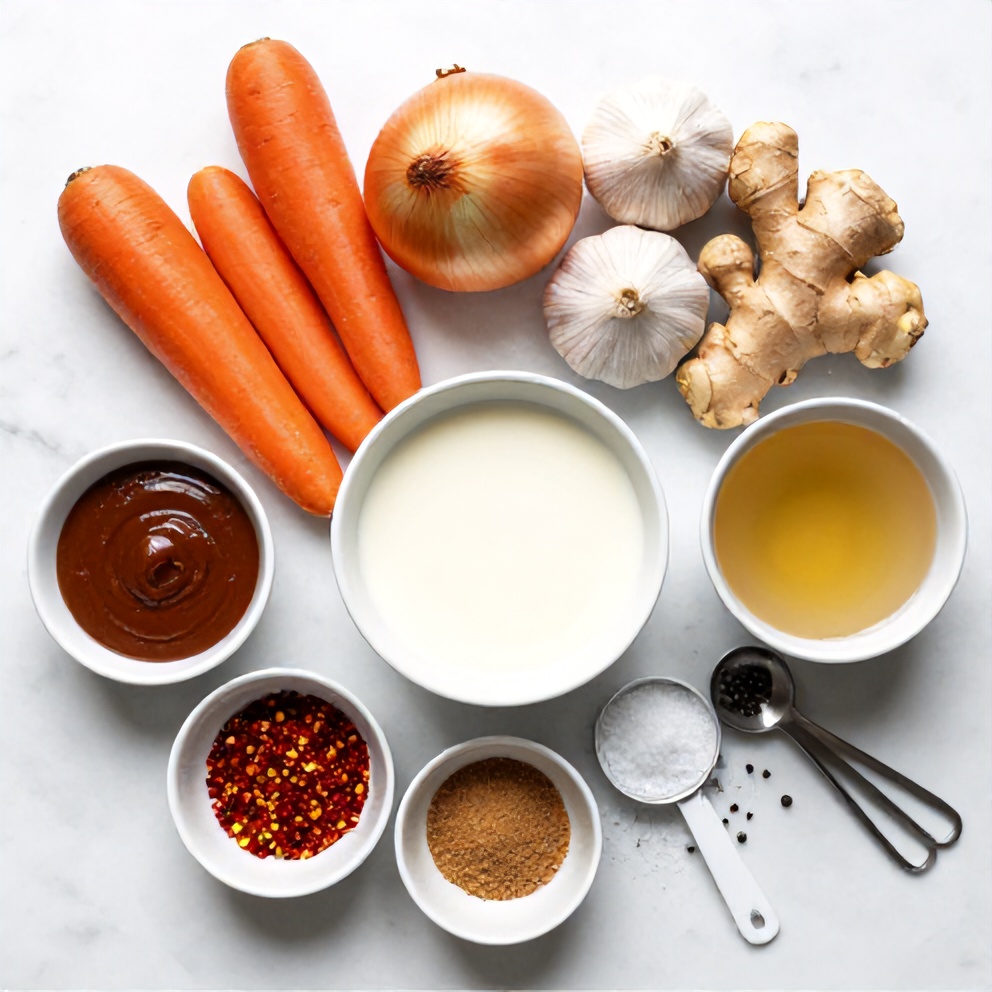 Raw ingredients for Spicy Miso Carrot Soup