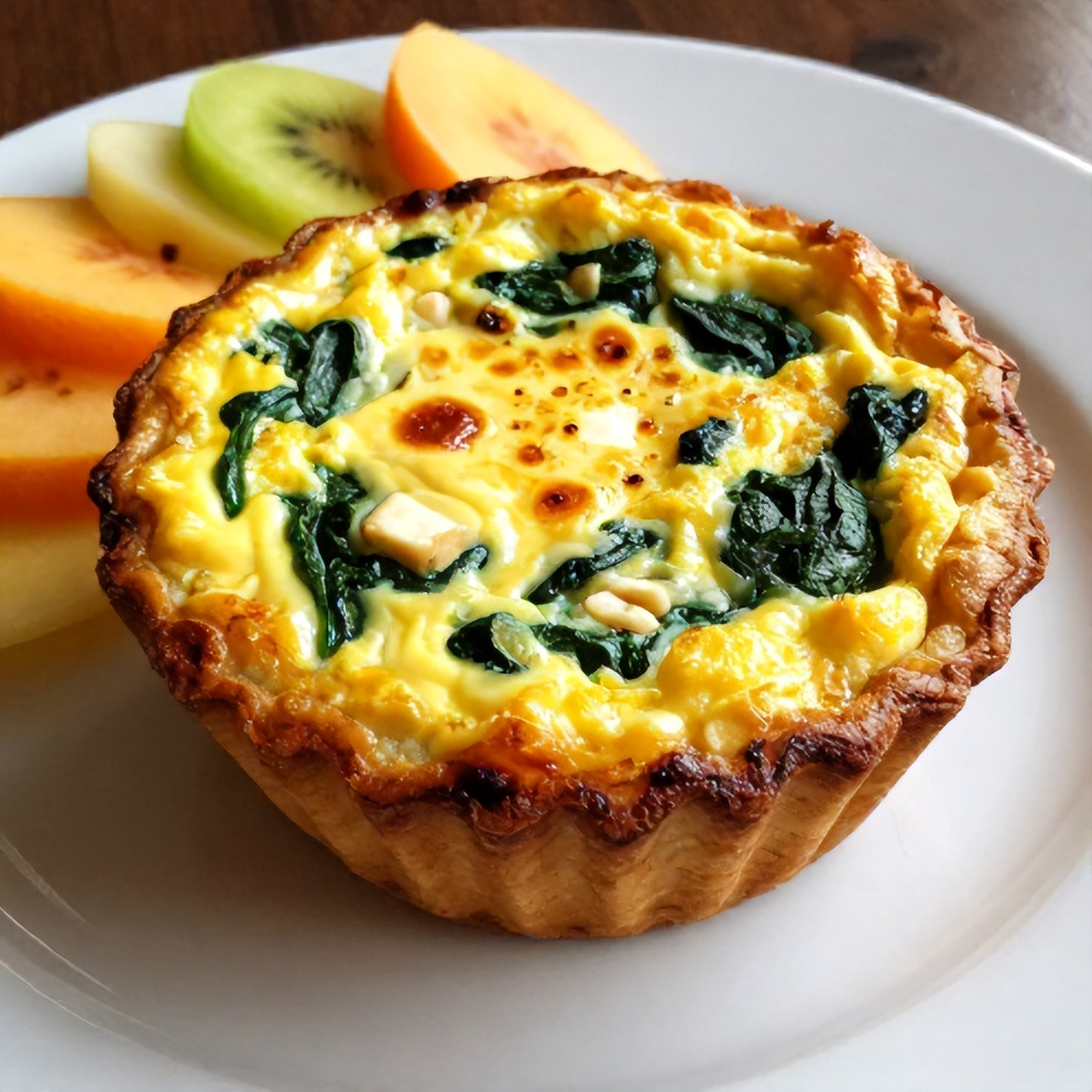 Spinach and Feta Egg Muffins plated with a side of fresh fruit