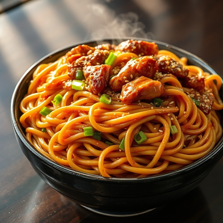 easy sticky garlic chicken noodles