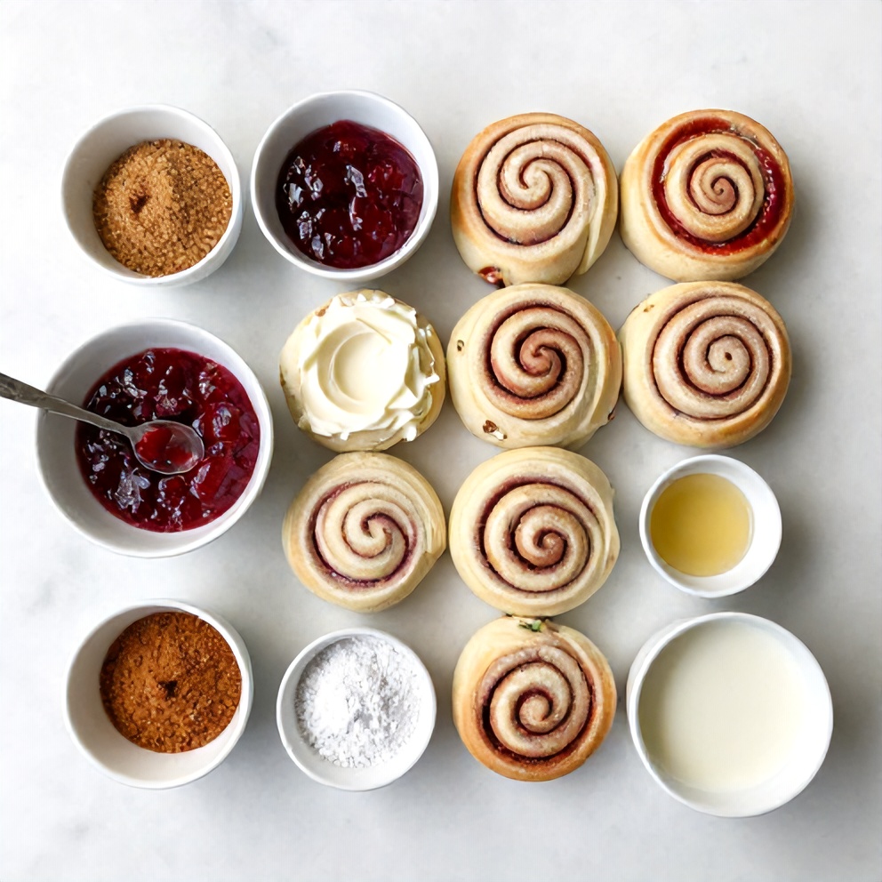 Raw ingredients for Easy Strawberry Cinnamon Rolls
