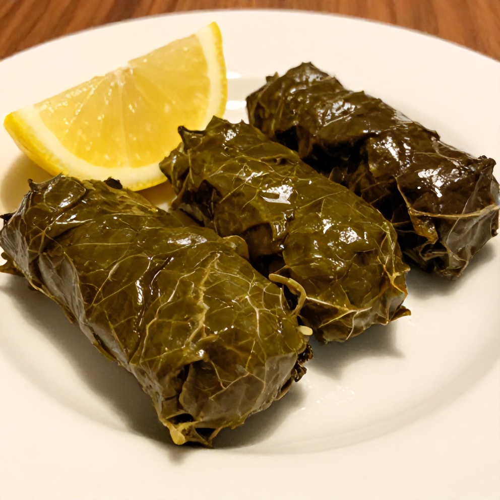 Plated Serving of Easy Stuffed Grape Leaves