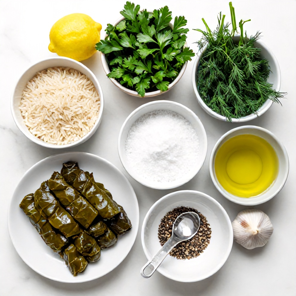 Raw Ingredients for Easy Stuffed Grape Leaves