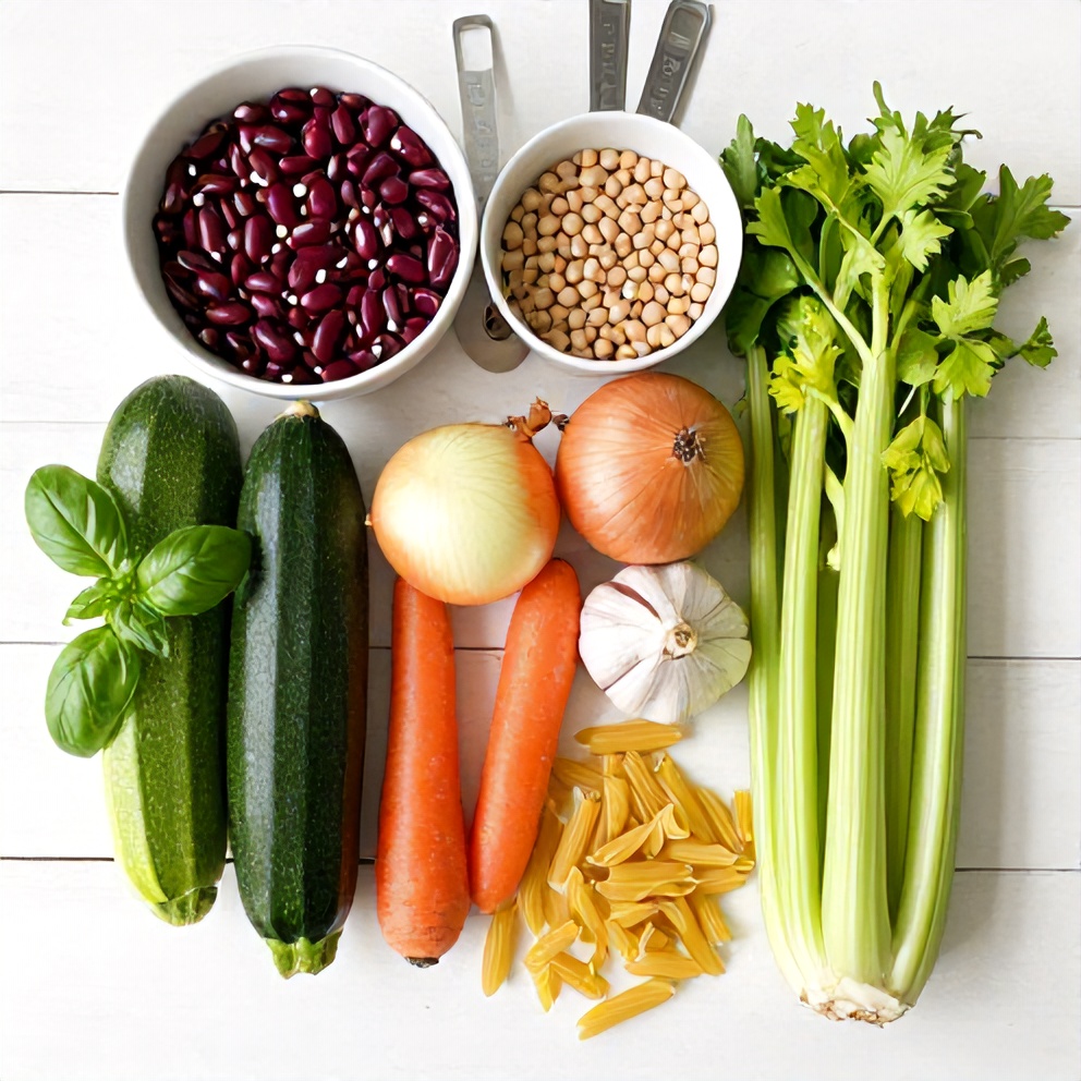 Raw Ingredients for Easy Summer Minestrone Soup