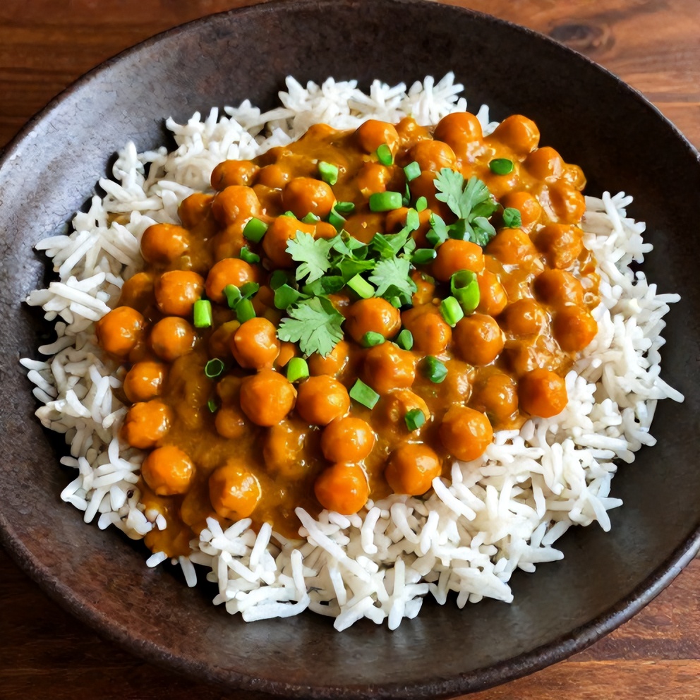 Sweet Potato Chickpea Curry served over rice