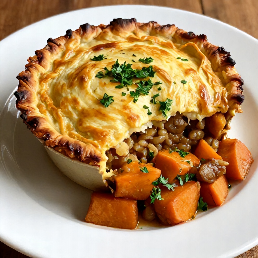 Sweet Potato Shepherd’s Pie plated with fresh parsley