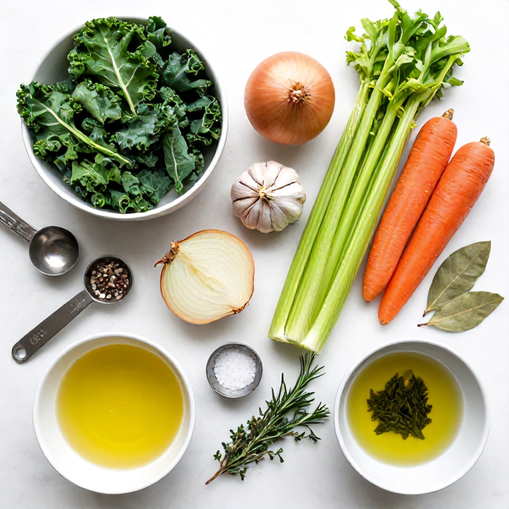 Ingredients for white bean and kale soup