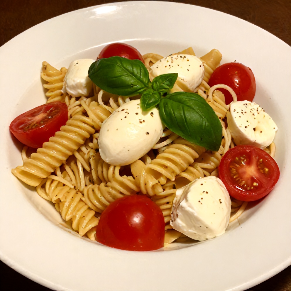 Plated Fresh Italian Pasta Salad with Mozzarella and Veggies