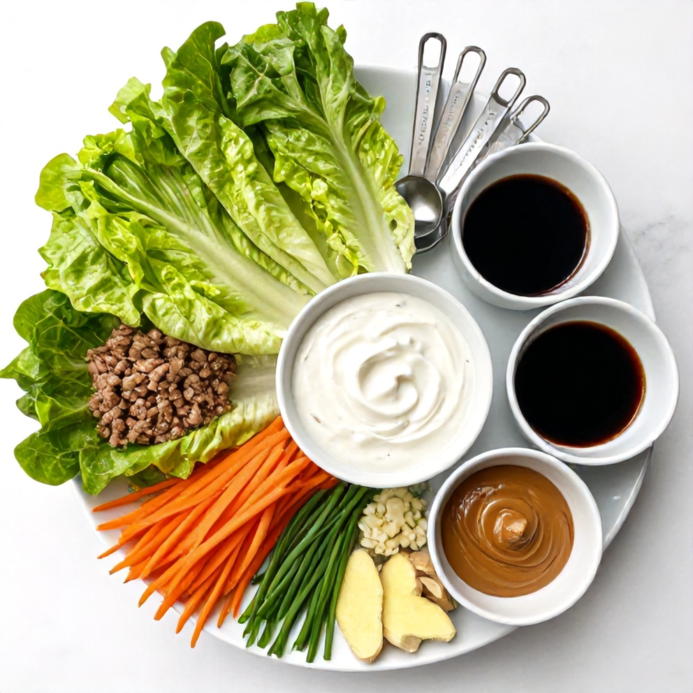 Raw Ingredients for Fresh Lettuce Wraps with Almond Dip