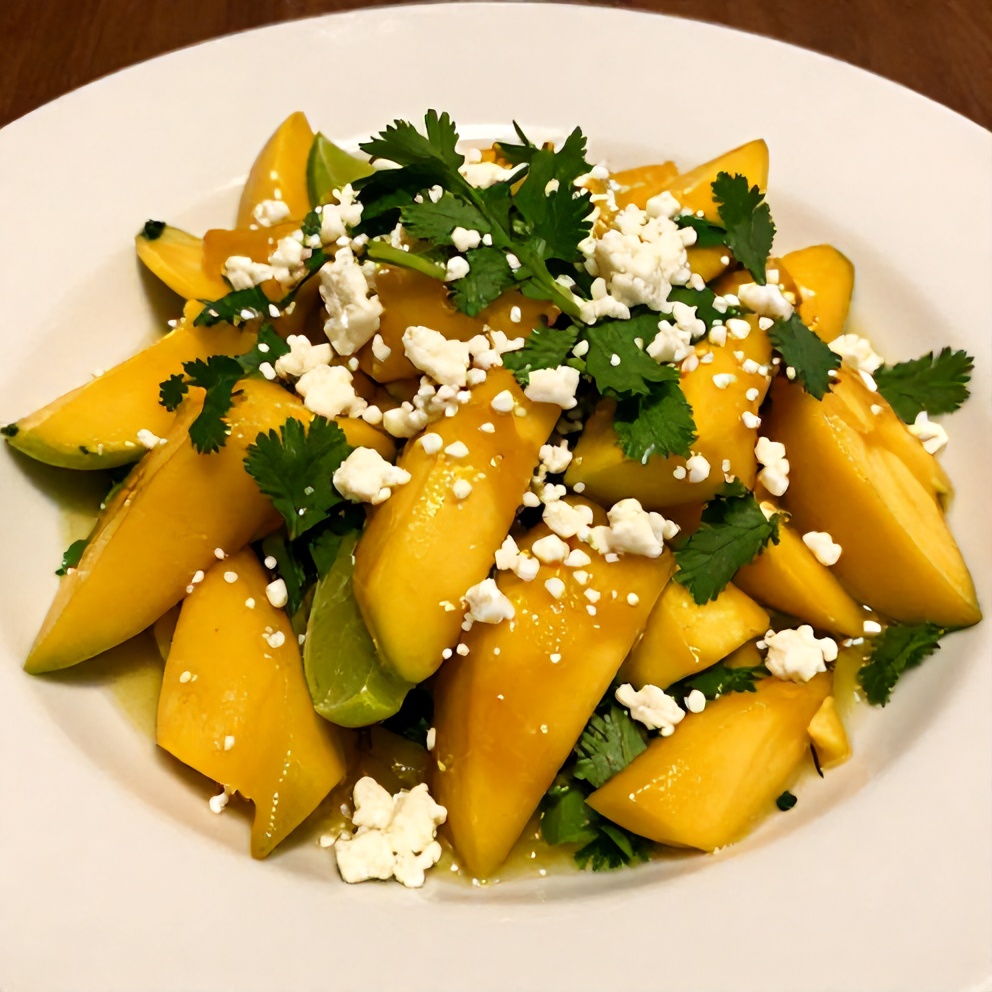 Fresh mango slaw with lime and honey dressing served on a plate