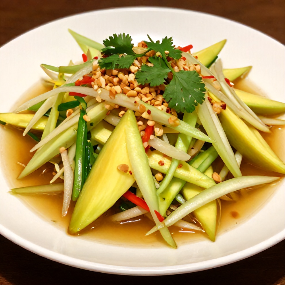 Plated Fresh Thai Mango Green Papaya Salad