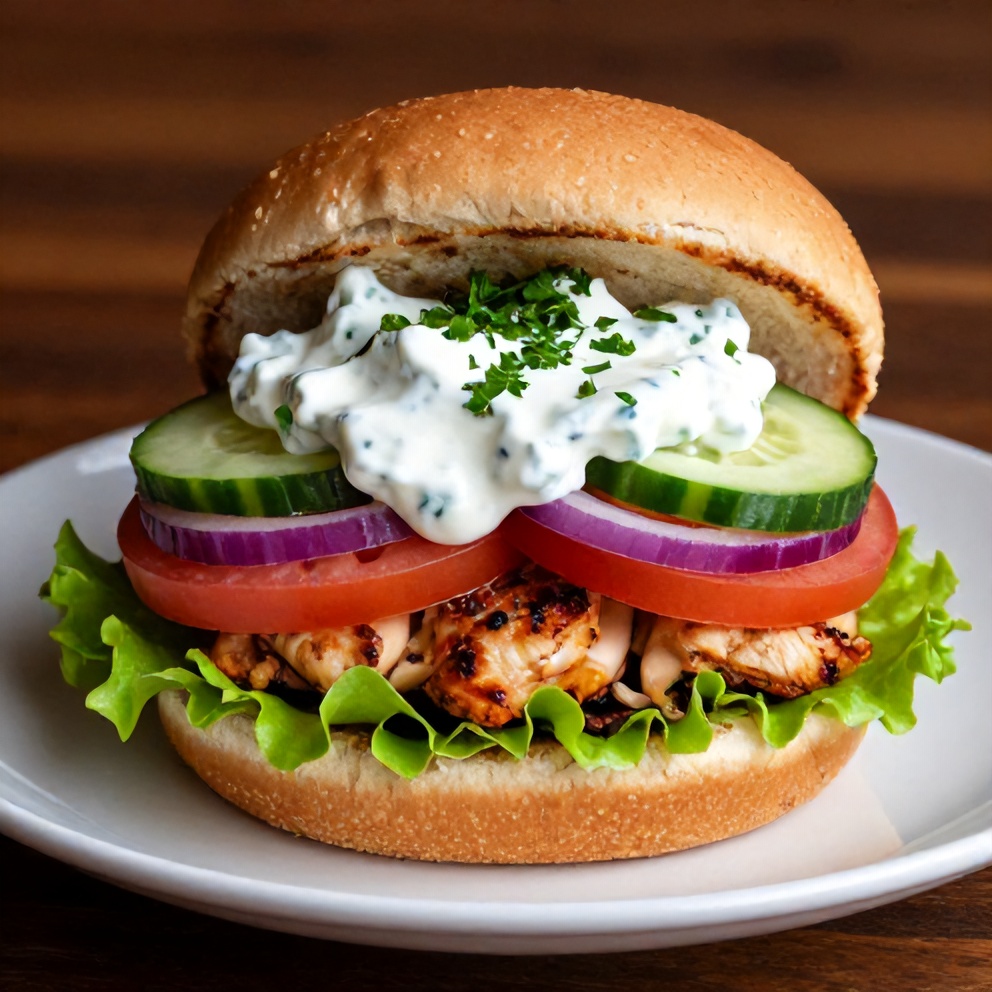 Plated Greek Chicken Burgers with Tzatziki Sauce